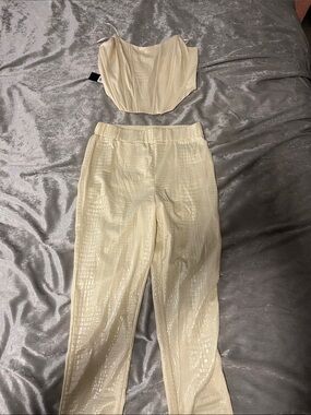 Fashion Nova Ivory Croc-Embossed Straight Leg Pants with Matching Corset
